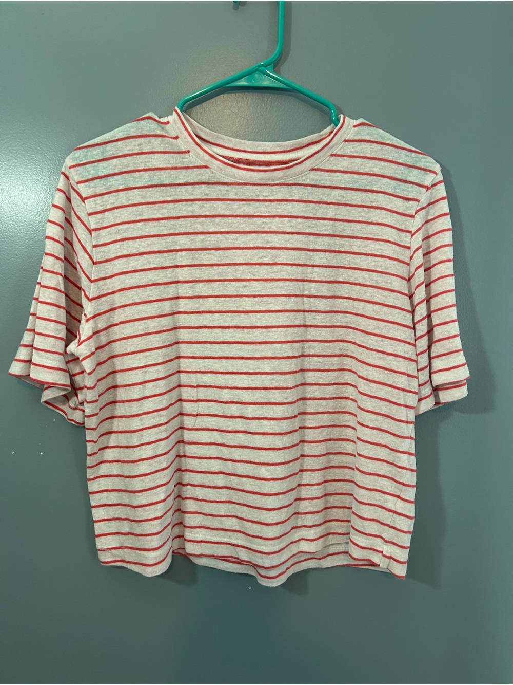 Universal Thread White and Coral Striped Tee